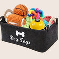 Felt Pet Toy Storage Box with Wood Handles