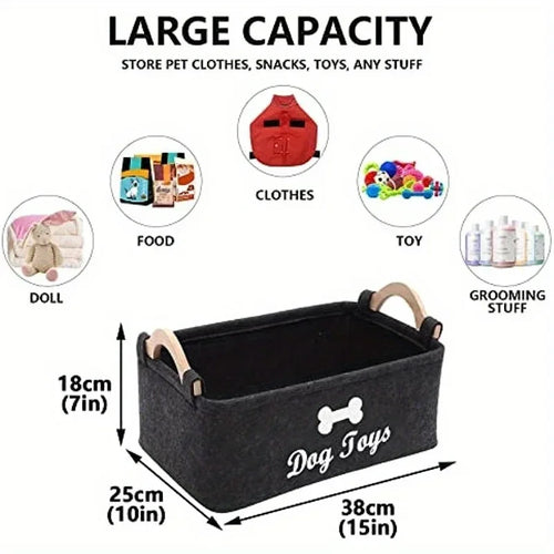 Felt Pet Toy Storage Box with Wood Handles