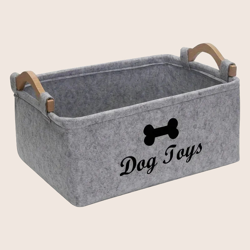 Felt Pet Toy Storage Box with Wood Handles