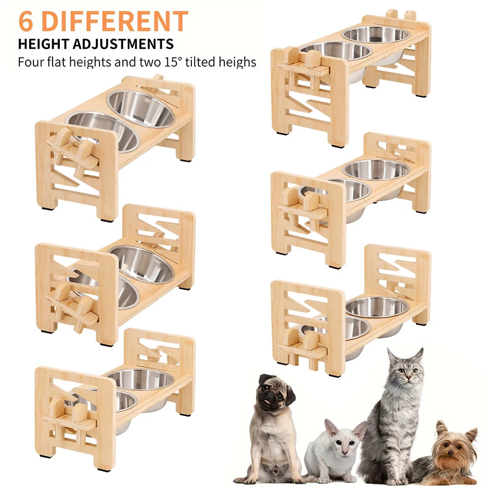 Adjustable Elevated Wooden Dog Bowl Stand