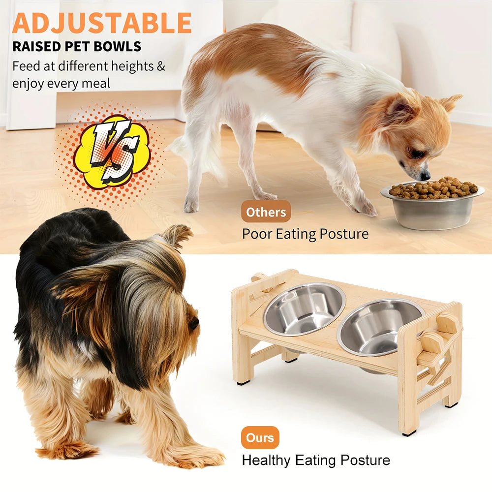 Adjustable Elevated Wooden Dog Bowl Stand