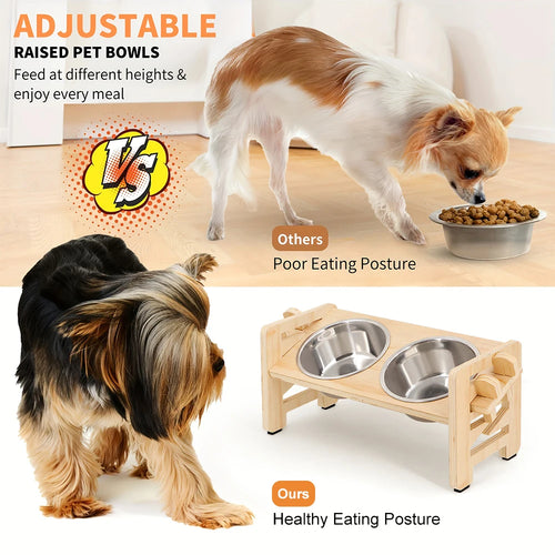 Adjustable Elevated Wooden Dog Bowl Stand