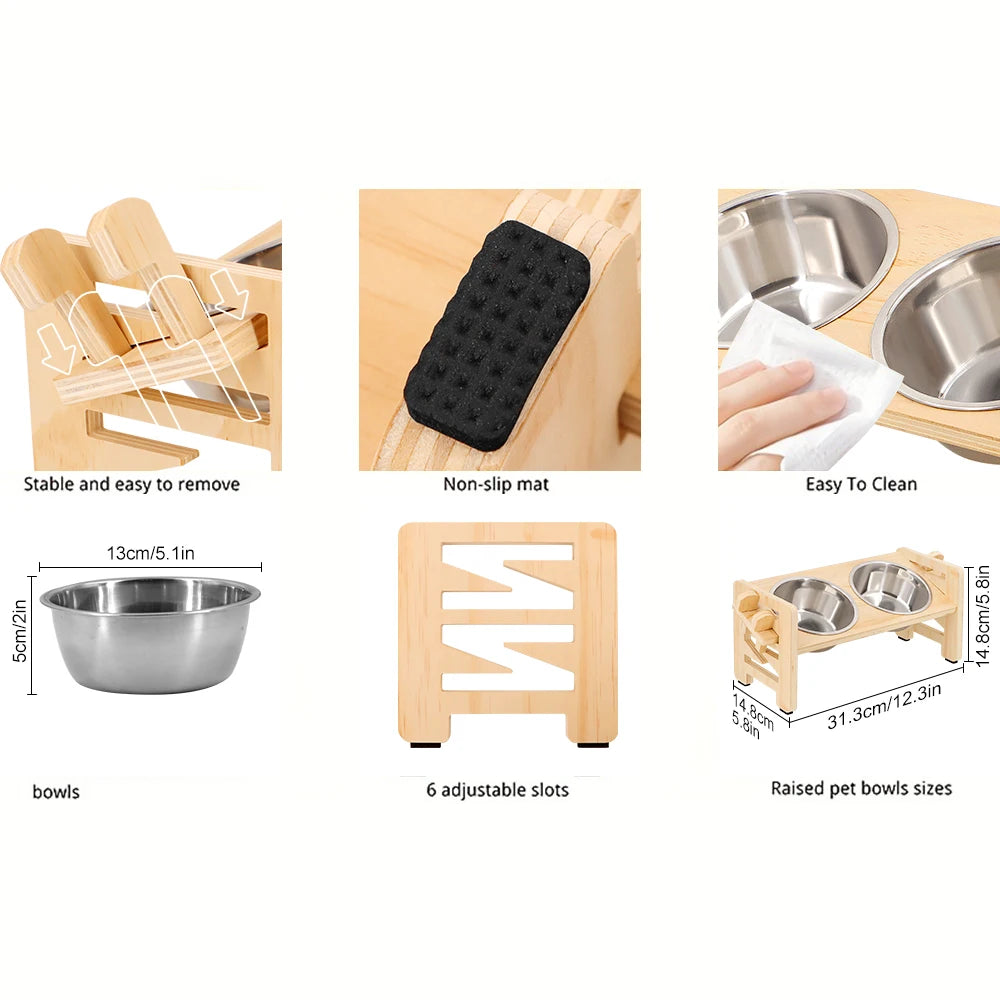 Adjustable Elevated Wooden Dog Bowl Stand
