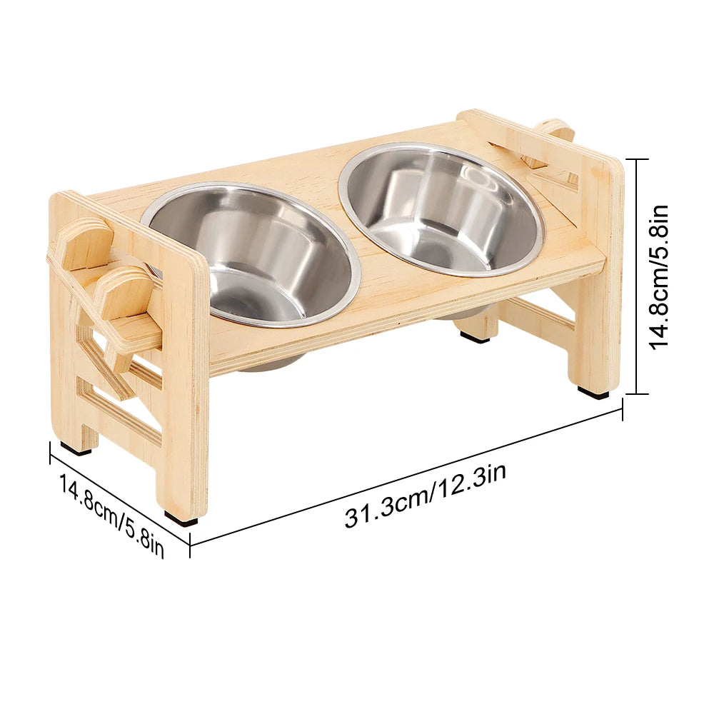 Adjustable Elevated Wooden Dog Bowl Stand