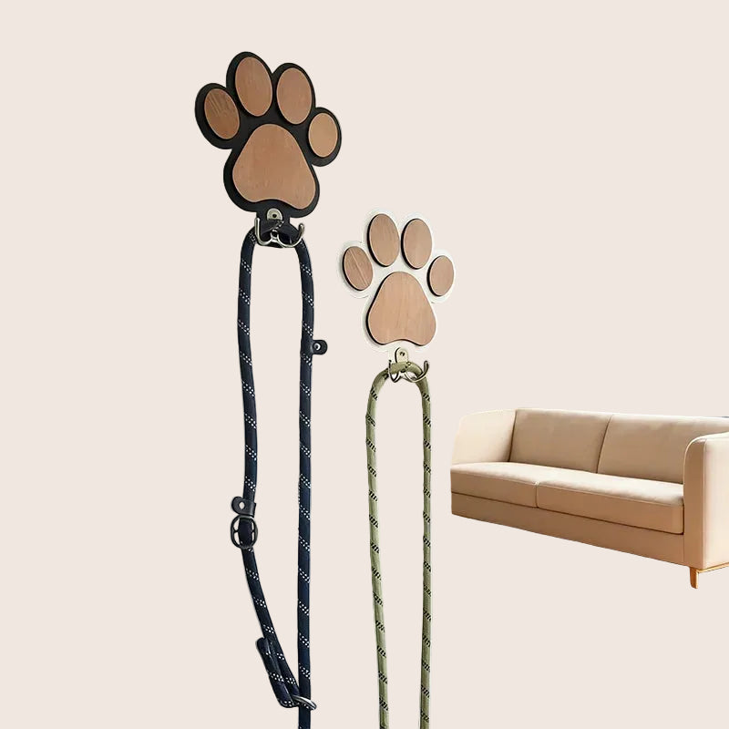 Wooden Paw Print Wall Hook — Pet Leash & Coat Hanger