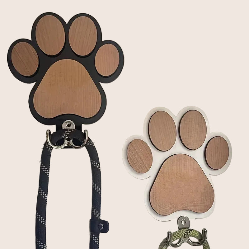 Wooden Paw Print Wall Hook — Pet Leash & Coat Hanger