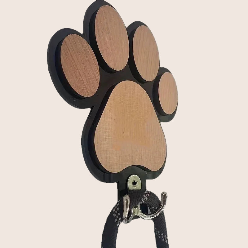 Wooden Paw Print Wall Hook — Pet Leash & Coat Hanger